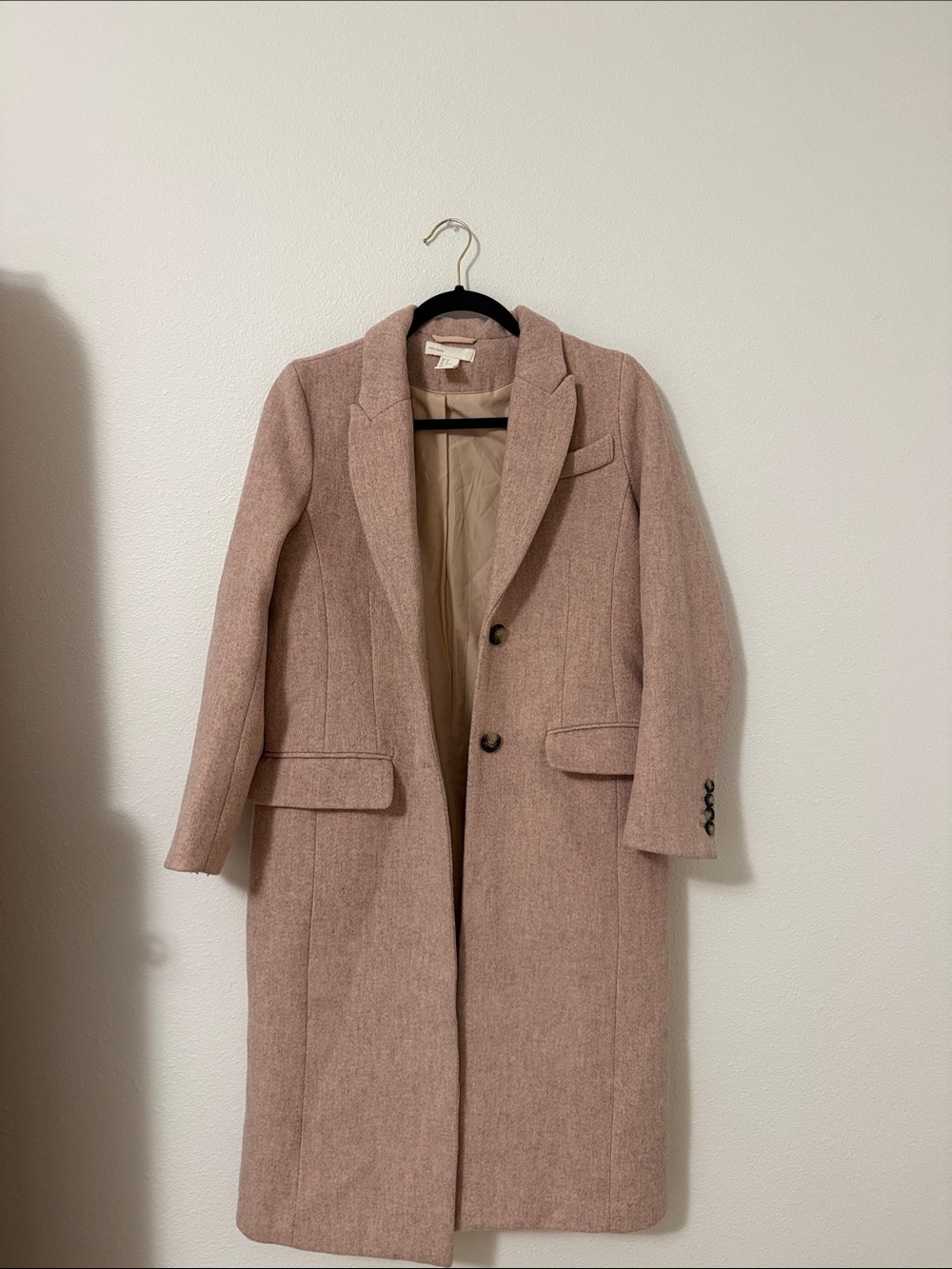 H&M Rose Pink Tailored Wool-Blend Trench Coat
